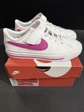 Image of Nike Court Legacy White Fuchsia Foam Saseme Size 1Y Little Kids Sneaker NWB