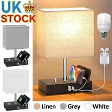 Image of Bedside Table Lamp Dimmable Desk Lamp with 2 USB Charging Ports & 2 Phone Holder