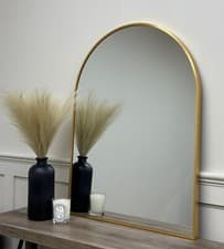 Image of 60x80cm Gold Alu Arched Aluminium Thin Framed Bathroom Wall Mirror - Oslo