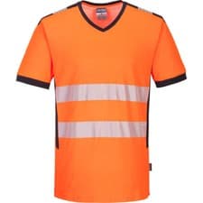 Image of Portwest PW3 Hi Vis V Neck Mesh Insert Short Sleeve T Shirt Orange / Black 3XL