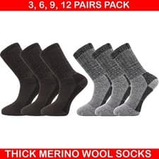 Image of 12 Pairs Men's Merino Wool Socks Outdoor Walking Work Boot Thermal Socks UK 6-11