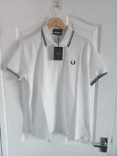 Image of Fred Perry Twin Tipped Polo Shirt Men's L White With Black Trim