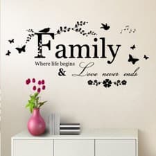 Image of Wall Stickers Butterfly Flower Decal Family Quotes Vinyl Mural Arts Home Decor