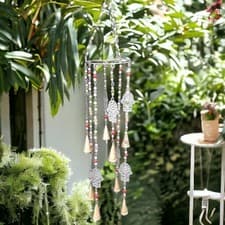 Image of Bohemian Hamsa Fatima Hand Wind Chime Hanging Decor Spiritual Outdoor Ornament