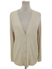 Image of M&S Women's Cardigan Size L Beige & Gold Mix Soft Shimmer V-Neck Lightweight New