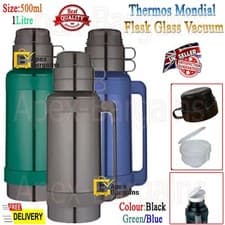 Image of Thermos Mondial Flask Glass Vacuum Insulated Thermal Hot Cold Drink 500ml/1Ltr