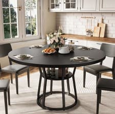 Image of Round Dining Table for 4-6 People,Farmhouse Circle Kitchen Table for Dining Room