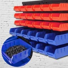 Image of 32 PC WALL MOUNTED GARAGE STORAGE BIN WORKSHOP ORGANISER RACK DIY TOOL BOXES