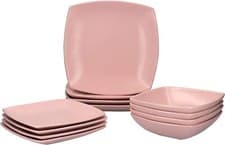 Image of 12 Piece Dinner Set Tableware Stoneware Square Plates Bowls Dining Service for 4