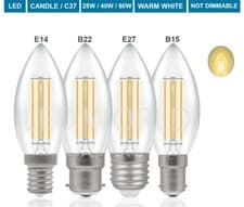 Image of 2W 25W 4W 40W Warm White LED Candle Filament Light E14 B22 E27 B15 Bulbs SES BC