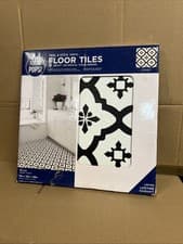 Image of FloorPops Comet Pack of 10 Peel & Stick Vinyl Floor Tiles Black White Pattern