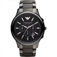 Image of Emporio Armani AR1451 Classic Men's Ceramic Black Quartz Chronograph Watch + Bag
