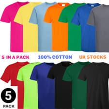 Image of 5 PACK Men's T-Shirt Heavy Cotton Plain Short Sleeve Tees 100% Cotton Blank Tees