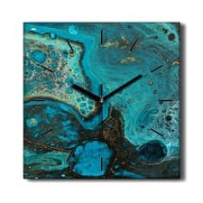 Image of Silent Clock Canvas 30x30 Painting Abstract Blue Acrylic Picture Wall Art Decor