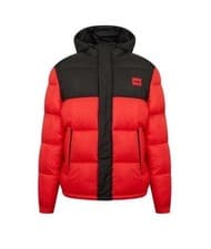 Image of HUGO BOSS Mens Black & Red Full Zip Hooded Puffer Jacket Size Small BNWT
