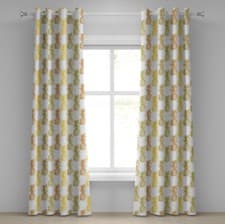 Image of Tropical 2-Panels Eyelet Curtains Sketched Stamp Minimal