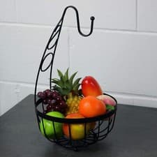 Image of Fruit Bowl With Banana Hanger Black Flat Iron Hook Fruit Bowl Holder Rack Basket