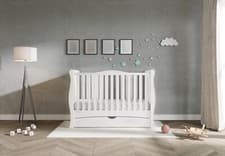 Image of New GILBERT White Sleigh Cot Bed Drawer – optional Fibre Mattress 140x70x10cm