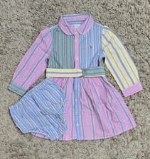 Image of Ralph Lauren Baby Girls belted Oxford shirt dress and bloomer size 18 months new
