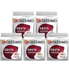 Image of Tassimo Costa Cappuccino Coffee Espresso T Discs 40 Cup Capsules Pack 5 x 8 Pods