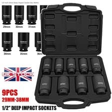 Image of Deep Impact Socket Set 1/2" Drive 9pc 29mm-38mm 6 Point Sockets with Black Case