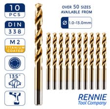 Image of HSS Metric Jobber Drill Bits Box Of 10 (Pack) M2 Fully Ground Titanium Coated