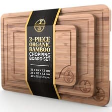 Image of Deer & Oak Bamboo Chopping Board Set 3pcs Pre-Oiled Cutting Boards w/ Handle UK