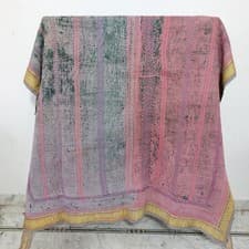 Image of Indian Kantha Quilt Reversible Handmade Cotton Bedspread Boho Throw