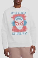 Image of Spiderman Peter Parker Stripes Mens Sweatshirt White