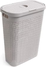 Image of Addis Faux Rattan 40 Litre Family Slim Laundry Clothes Washing Hamper Bin with L