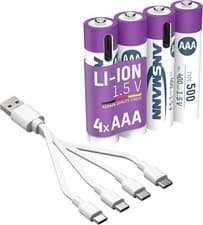 Image of ANSMANN 4 x Micro AAA Li-ion Batteries with USB Type-C Connection, Rechargeable