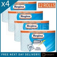 Image of 12 ROLLS REGINA BLITZ 3PLY KITCHEN ROLL FAMILY 4-PACK PAPER TOWELS 210 SHEETS