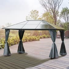 Image of 3 x 4m Polycarbonate Hardtop Gazebo Canopy w/ Aluminium Frame Netting & Curtains