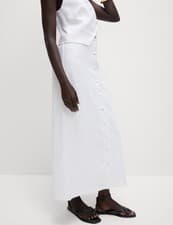 Image of Marks & Spencer Womens Linen Midi Pencil Skirt in Soft White - M&S