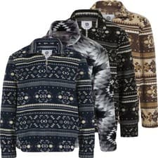Image of Mens Nordam Premium Warm Fleece Aztec Geo Print Retro 1/4 Zip Jacket S-XL