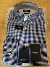 Image of Hackett Men's Shirt Button Down Check Mini Blue S, New With Tag's RRP £90