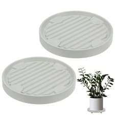 Image of 2Pcs Plant Stand with Wheels, 12.2 Inch Round Indoor Planter Mover Trolley Beige