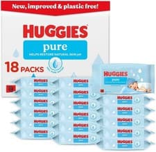 Image of Huggies Pure Plastic Free Baby Wipes - Pack of 18 864 Wipes 99% Water Wet Wipes