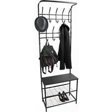 Image of Coat Rack Stand Shoe Rack Shelf Hanging Rail Free Standing Hat Storage Black