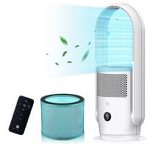 Image of Bladeless Tower Fan with Air Purifier 9 Speeds HEPA Filter Remote Control (White