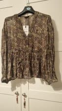 Image of BNWT Zara Printed Blouse Shirt Top With Metallic Thread Oversized XS EXTRA SMALL