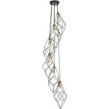 Image of Hanging Ceiling Pendant Light - Matt Black & Gold Effect Plate - 6 X 6W LED E14