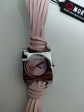 Image of New MORGAN Ladies Silver Tone Pale Pink Leather Strap Watch-VGC Boxed