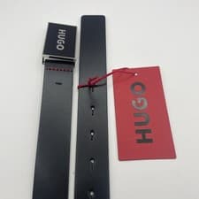 Image of Hugo Boss Mens Leather Belt Black Size 100-38 Fits 36” Waist Brand New