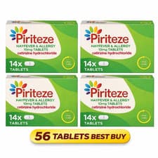 Image of Piriteze Allergy Relief Hayfever Tablets Antihistamine 10mg 4x14 (56 Tablets)