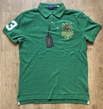 Image of Polo Ralph Lauren Polo Shirt Custom Slim Fit Green Triple Pony Embroidered Logo