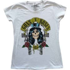 Image of Guns N Roses T Shirt Slash 85 Band Logo Official Womens Skinny Fit White XL