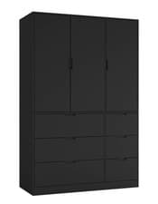Image of RIGA Wooden 3 Door 6 Drawer Wardrobe Bedroom Storage Closet Shelves Hanging Rail