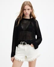 Image of AllSaints Women's Black Open-Knit Jumper UK Size XS