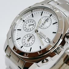 Image of Seiko SND187P1 Chronograph Quartz Men Watch White Dial 40.5mm SND187 Holiday